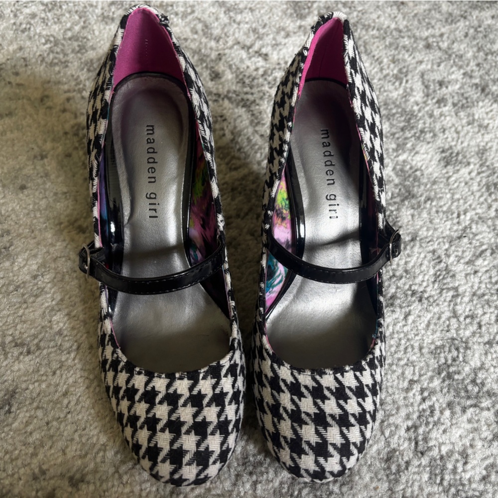 Madden Girl Ohhala Houndstooth Mary Jane Heels Black White Size: 9M - Picture 3 of 7